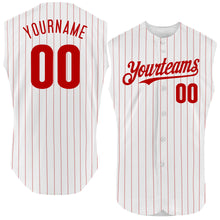 Load image into Gallery viewer, Custom White Red Pinstripe Red Authentic Sleeveless Baseball Jersey
