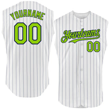 Load image into Gallery viewer, Custom White Navy Pinstripe Neon Green Authentic Sleeveless Baseball Jersey
