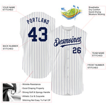 Load image into Gallery viewer, Custom White Navy Pinstripe Navy Authentic Sleeveless Baseball Jersey
