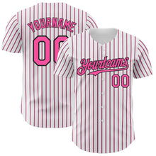 Load image into Gallery viewer, Custom White (Black Pink Pinstripe) Pink-Black Authentic Baseball Jersey
