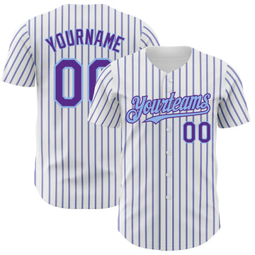 Custom White (Purple Light Blue Pinstripe) Purple-Light Blue Authentic Baseball Jersey