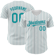 Load image into Gallery viewer, Custom White (Teal Gray Pinstripe) Teal-Gray Authentic Baseball Jersey
