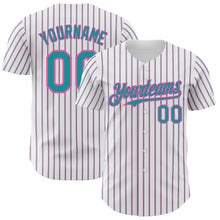 Load image into Gallery viewer, Custom White (Teal Pink Pinstripe) Teal-Pink Authentic Baseball Jersey
