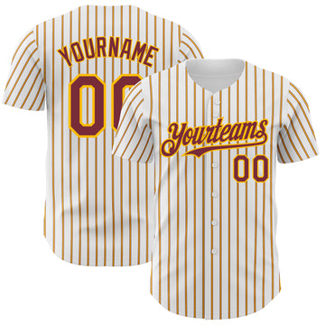 Custom White (Burgundy Gold Pinstripe) Burgundy-Gold Authentic Baseball Jersey