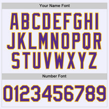 Load image into Gallery viewer, Custom White Purple-Gold Mesh Authentic Throwback Baseball Jersey
