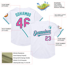 Load image into Gallery viewer, Custom White Pink-Teal Mesh Authentic Throwback Baseball Jersey
