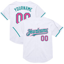 Load image into Gallery viewer, Custom White Pink-Teal Mesh Authentic Throwback Baseball Jersey
