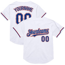 Load image into Gallery viewer, Custom White Royal-Red Mesh Authentic Throwback Baseball Jersey
