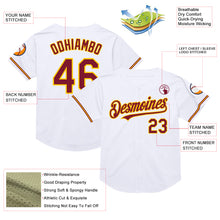 Load image into Gallery viewer, Custom White Crimson-Yellow Mesh Authentic Throwback Baseball Jersey
