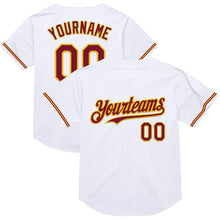 Load image into Gallery viewer, Custom White Crimson-Yellow Mesh Authentic Throwback Baseball Jersey
