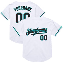 Load image into Gallery viewer, Custom White Black-Teal Mesh Authentic Throwback Baseball Jersey
