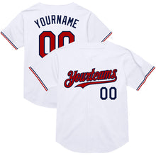 Load image into Gallery viewer, Custom White Red-Navy Mesh Authentic Throwback Baseball Jersey
