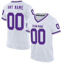 Load image into Gallery viewer, Custom White Purple-Gray Mesh Authentic Throwback Football Jersey
