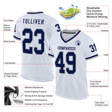 Load image into Gallery viewer, Custom White Navy-Gray Mesh Authentic Throwback Football Jersey
