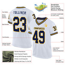 Load image into Gallery viewer, Custom White Navy-Gold Mesh Authentic Throwback Football Jersey
