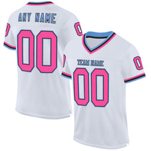 Load image into Gallery viewer, Custom White Pink Black-Light Blue Mesh Authentic Throwback Football Jersey
