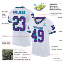 Load image into Gallery viewer, Custom White Purple Black-Teal Mesh Authentic Throwback Football Jersey

