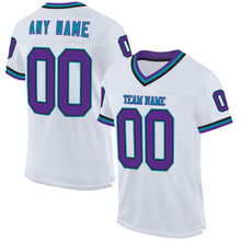 Load image into Gallery viewer, Custom White Purple Black-Teal Mesh Authentic Throwback Football Jersey
