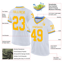 Load image into Gallery viewer, Custom White Gold-Light Blue Mesh Authentic Throwback Football Jersey

