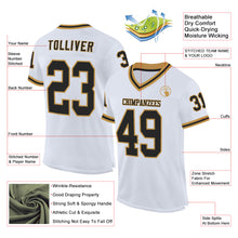 Load image into Gallery viewer, Custom White Black-Old Gold Mesh Authentic Throwback Football Jersey
