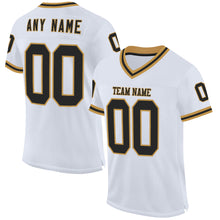 Load image into Gallery viewer, Custom White Black-Old Gold Mesh Authentic Throwback Football Jersey
