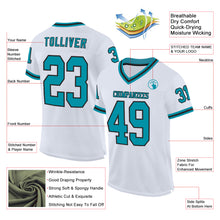 Load image into Gallery viewer, Custom White Teal-Black Mesh Authentic Throwback Football Jersey
