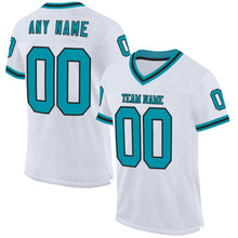 Load image into Gallery viewer, Custom White Teal-Black Mesh Authentic Throwback Football Jersey
