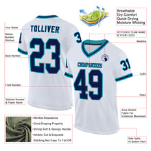 Load image into Gallery viewer, Custom White Navy-Teal Mesh Authentic Throwback Football Jersey
