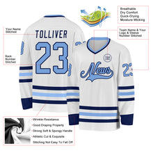 Load image into Gallery viewer, Custom White Light Blue-Navy Hockey Jersey
