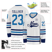 Load image into Gallery viewer, Custom White Blue Navy-Gray Hockey Jersey

