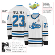 Load image into Gallery viewer, Custom White Blue Gray-Black Hockey Jersey

