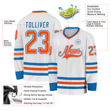 Load image into Gallery viewer, Custom White Orange-Blue Hockey Jersey
