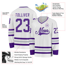 Load image into Gallery viewer, Custom White Purple-Gray Hockey Jersey

