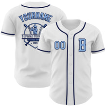 Load image into Gallery viewer, Custom White Light Blue-Navy Authentic Baseball Jersey

