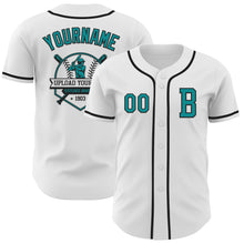Load image into Gallery viewer, Custom White Teal-Black Authentic Baseball Jersey

