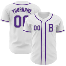 Load image into Gallery viewer, Custom White Purple-Gray Authentic Baseball Jersey
