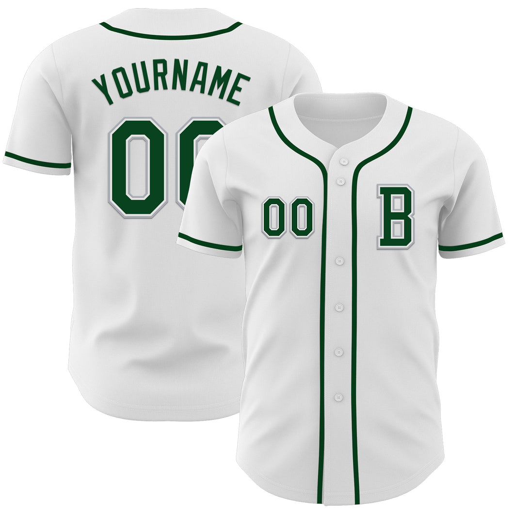 Custom White Green-Gray Authentic Baseball Jersey