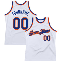 Load image into Gallery viewer, Custom White Royal-Orange Authentic Throwback Basketball Jersey
