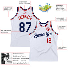 Load image into Gallery viewer, Custom White Navy-Red Authentic Throwback Basketball Jersey
