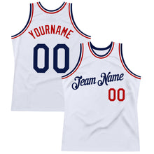 Load image into Gallery viewer, Custom White Navy-Red Authentic Throwback Basketball Jersey
