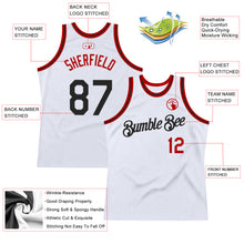 Load image into Gallery viewer, Custom White Black-Red Authentic Throwback Basketball Jersey
