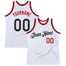 Load image into Gallery viewer, Custom White Black-Red Authentic Throwback Basketball Jersey
