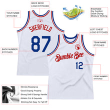 Load image into Gallery viewer, Custom White Royal-Red Authentic Throwback Basketball Jersey
