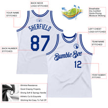 Load image into Gallery viewer, Custom White Royal Authentic Throwback Basketball Jersey
