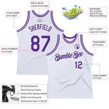 Load image into Gallery viewer, Custom White Purple Authentic Throwback Basketball Jersey
