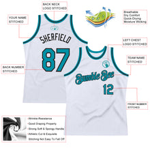 Load image into Gallery viewer, Custom White Teal-Black Authentic Throwback Basketball Jersey
