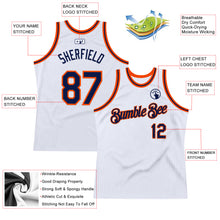 Load image into Gallery viewer, Custom White Navy-Orange Authentic Throwback Basketball Jersey
