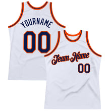 Load image into Gallery viewer, Custom White Navy-Orange Authentic Throwback Basketball Jersey
