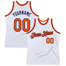 Load image into Gallery viewer, Custom White Orange-Navy Authentic Throwback Basketball Jersey
