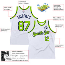 Load image into Gallery viewer, Custom White Neon Green-Navy Authentic Throwback Basketball Jersey
